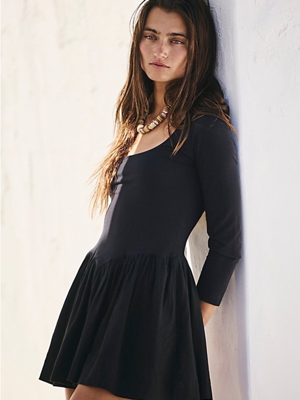 Free People Black Scoop Neck Long Sleeve Mini Dress - Picture 2 of 4